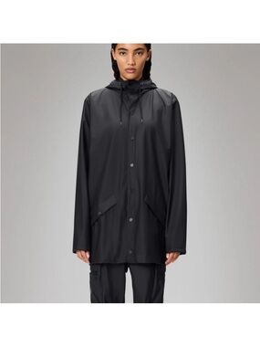 Rains Black Hooded Rain Jacket unisex xl